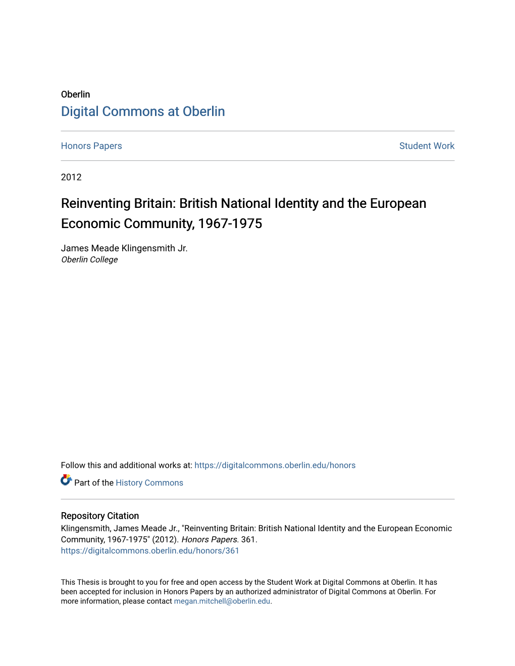 British National Identity and the European Economic Community, 1967-1975