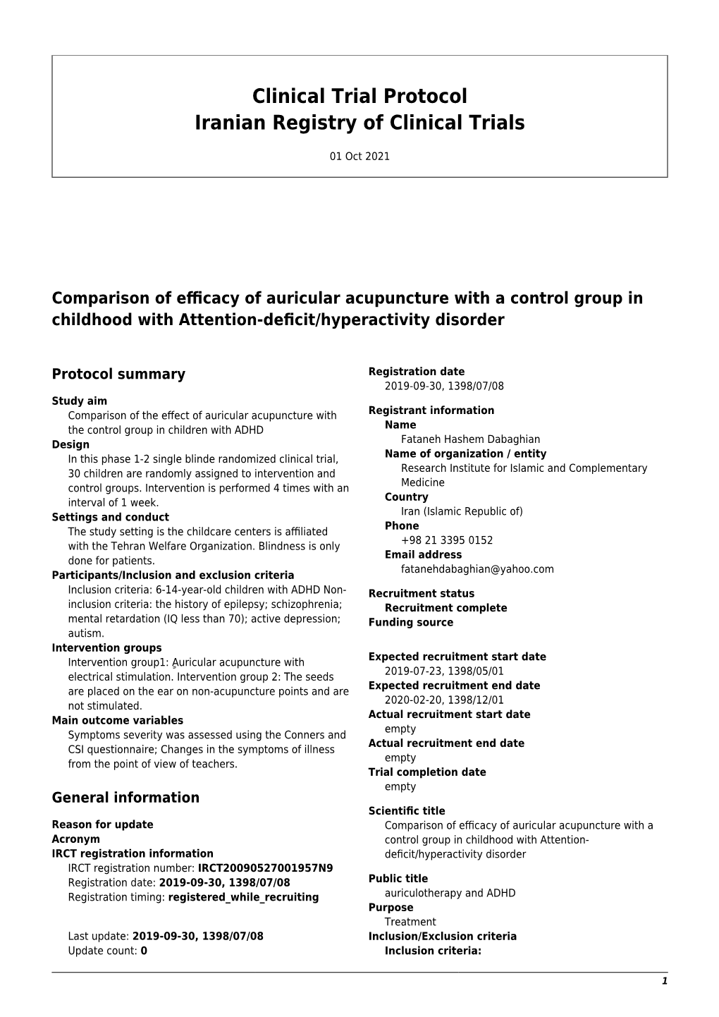 Clinical Trial Protocol Iranian Registry of Clinical Trials