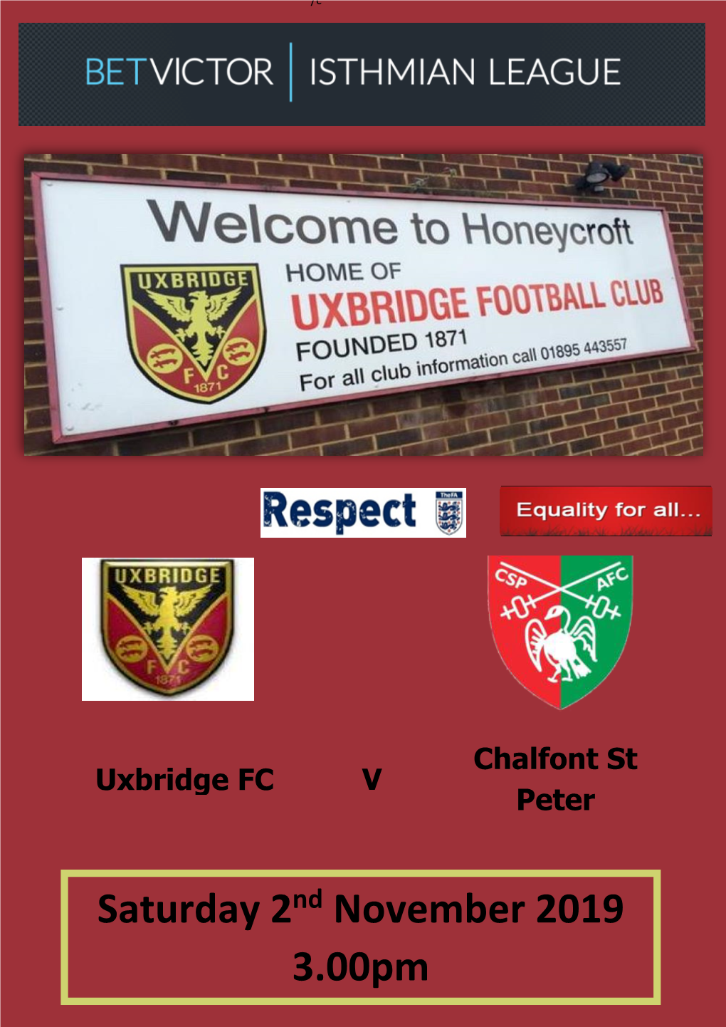 Chalfont St Peter Saturday 2Nd November 2019 @ 3.00Pm