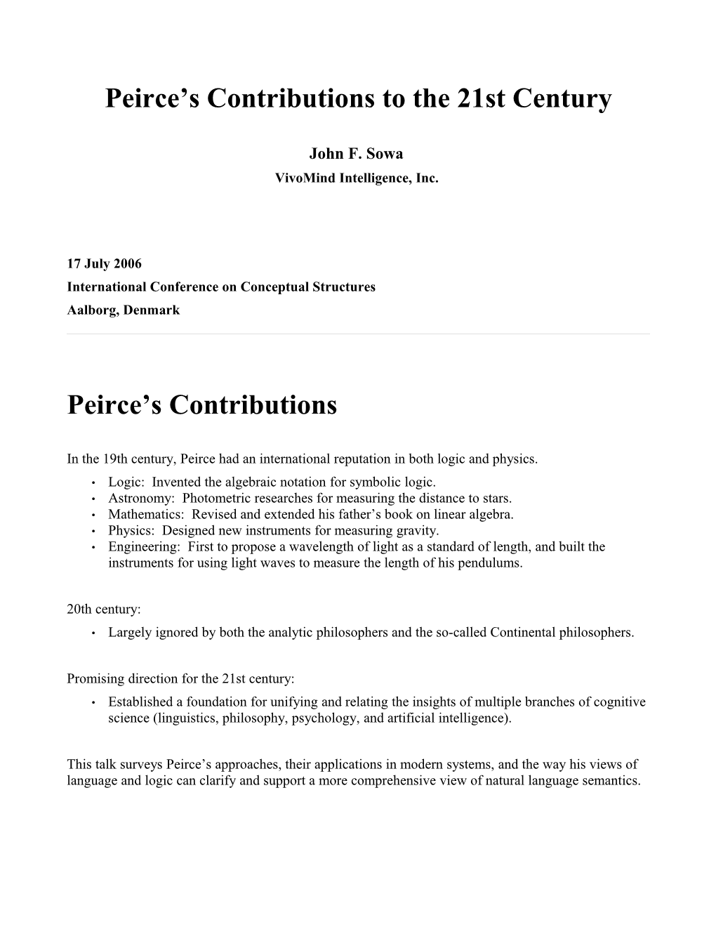 Peirce's Contributions to the 21St Century