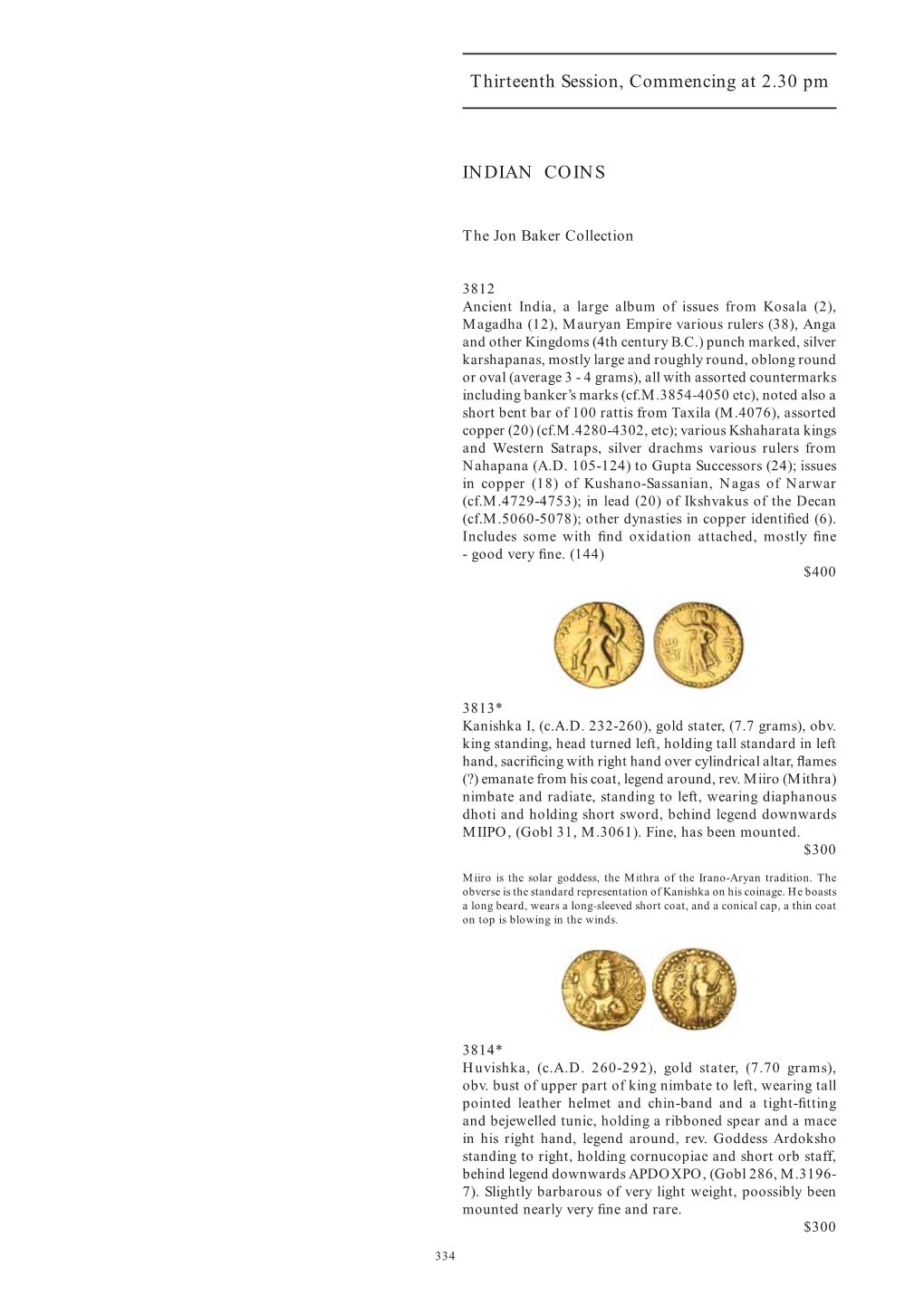 Thirteenth Session, Commencing at 2.30 Pm INDIAN COINS