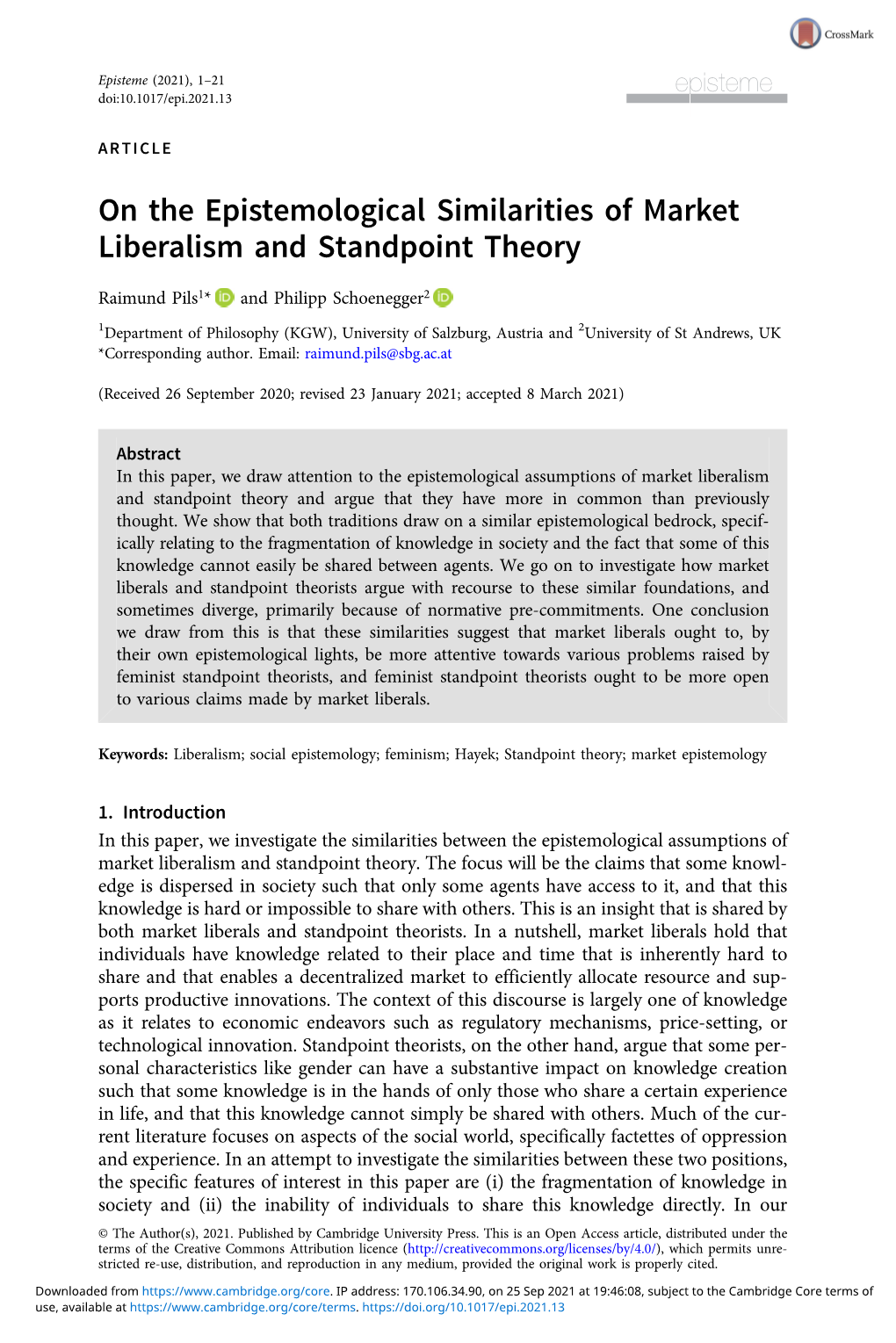 On the Epistemological Similarities of Market Liberalism and Standpoint Theory