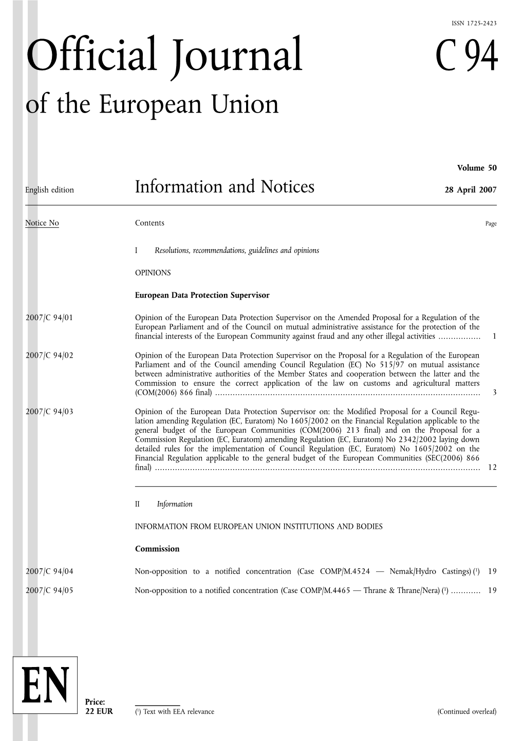 Official Journal C 94 of the European Union