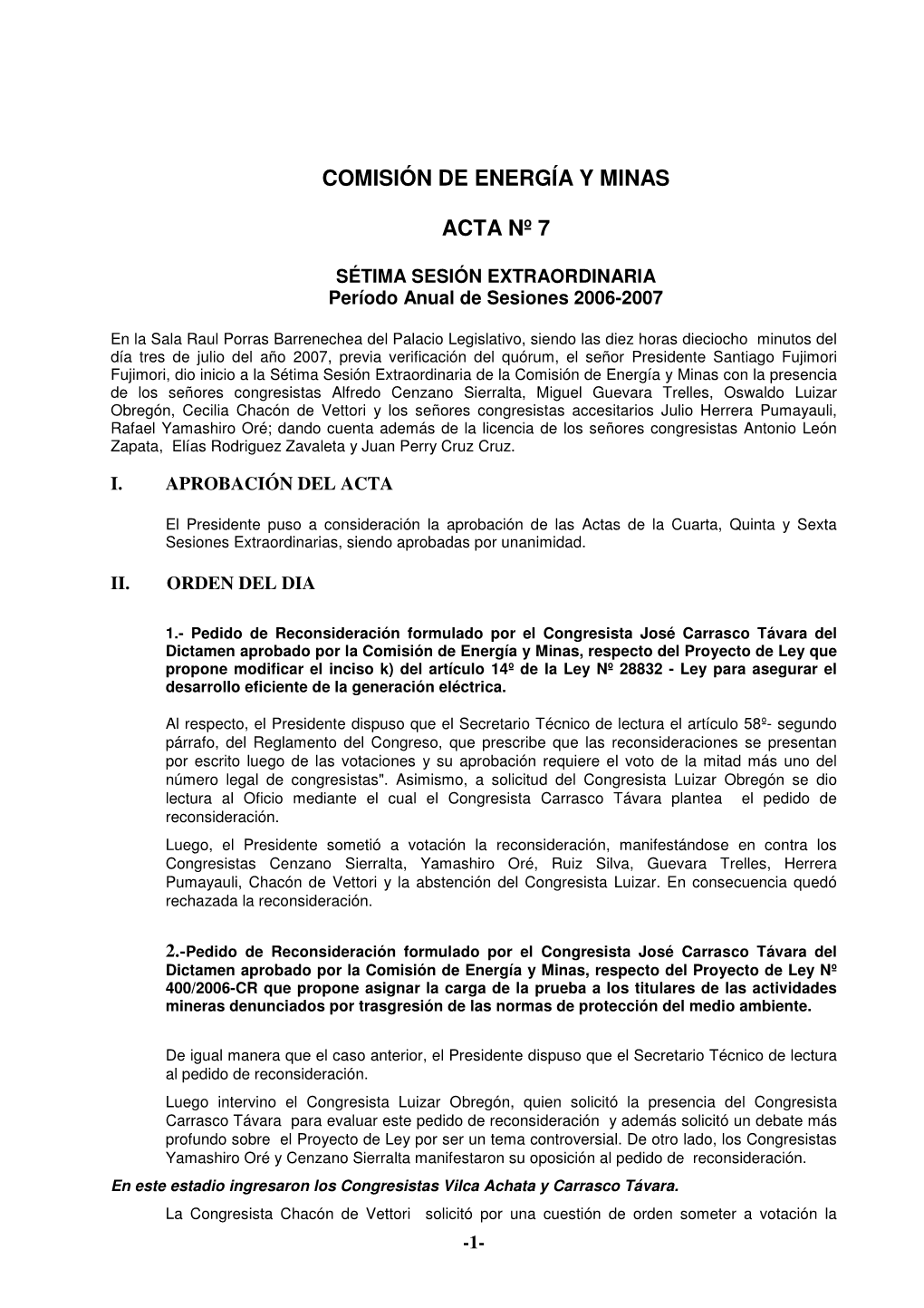 Comisión De Energía Y Minas Acta Nº 7