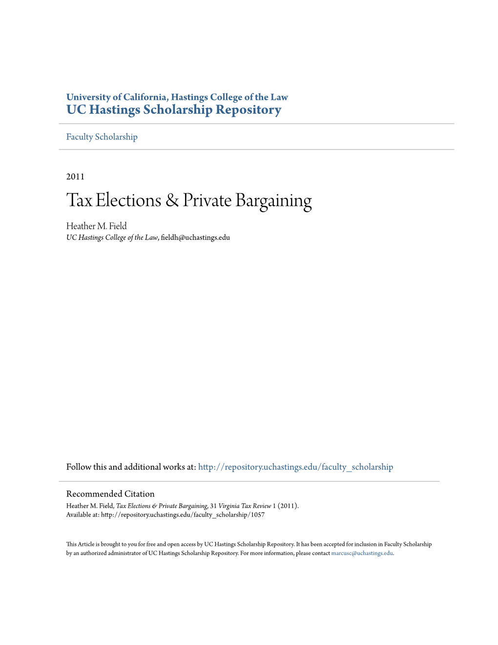 Tax Elections & Private Bargaining