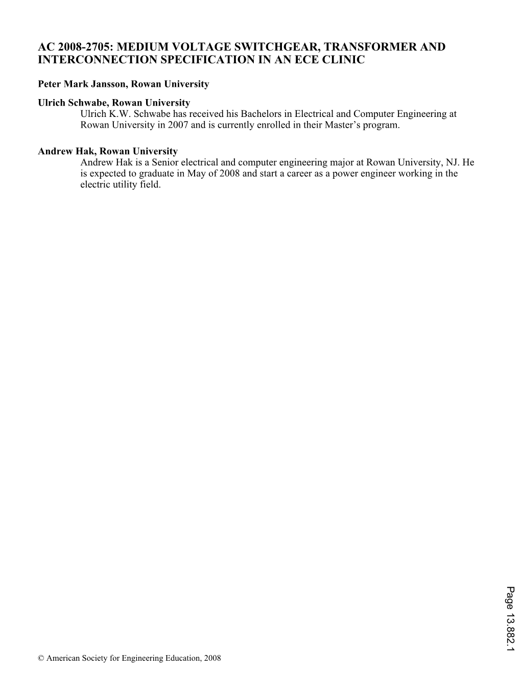 Medium Voltage Switchgear, Transformer and Interconnection Specification in an Ece Clinic