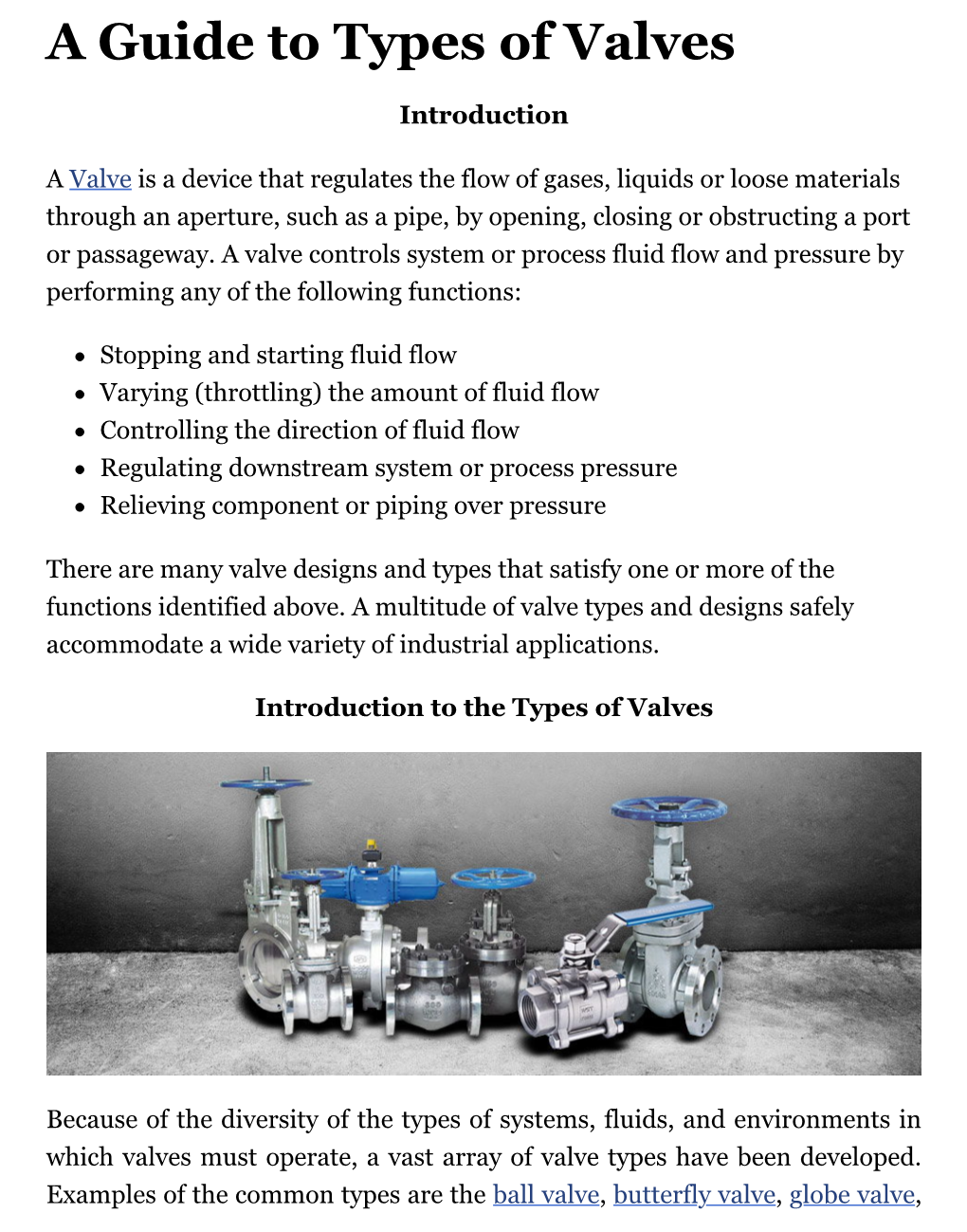 A Guide to Types of Valves