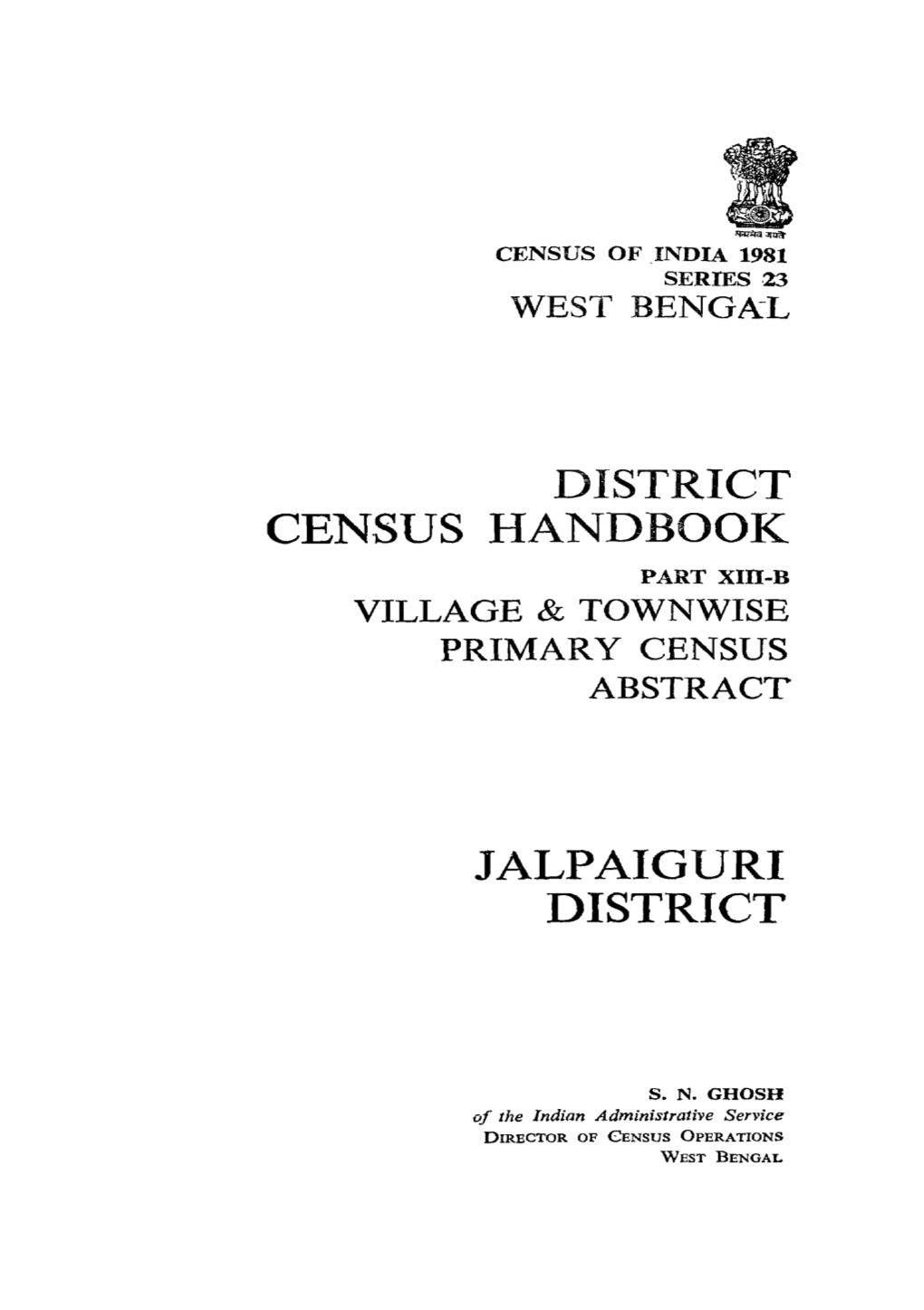 Village & Townwise Primary Census Abstract, Jalpalguri, Part XIII-B