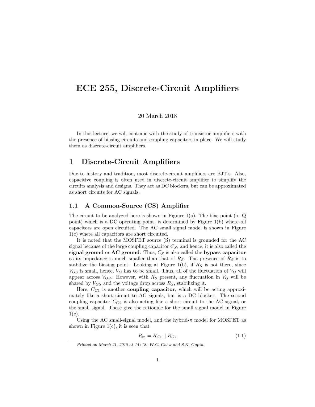 ECE 255, Discrete-Circuit Amplifiers