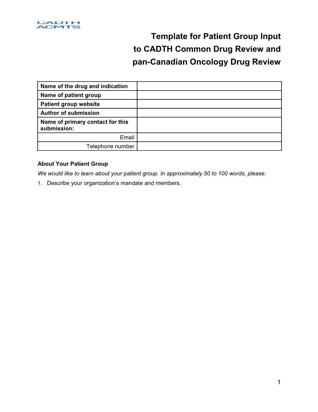 Template for Patient Group Input