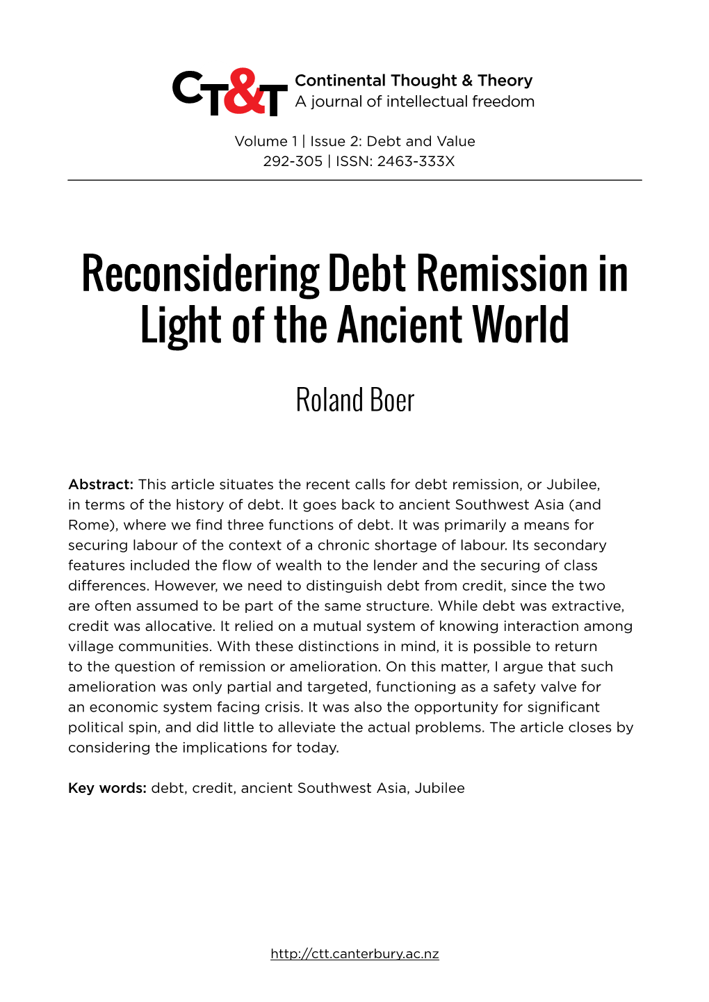 Reconsidering Debt Remission in Light of the Ancient World