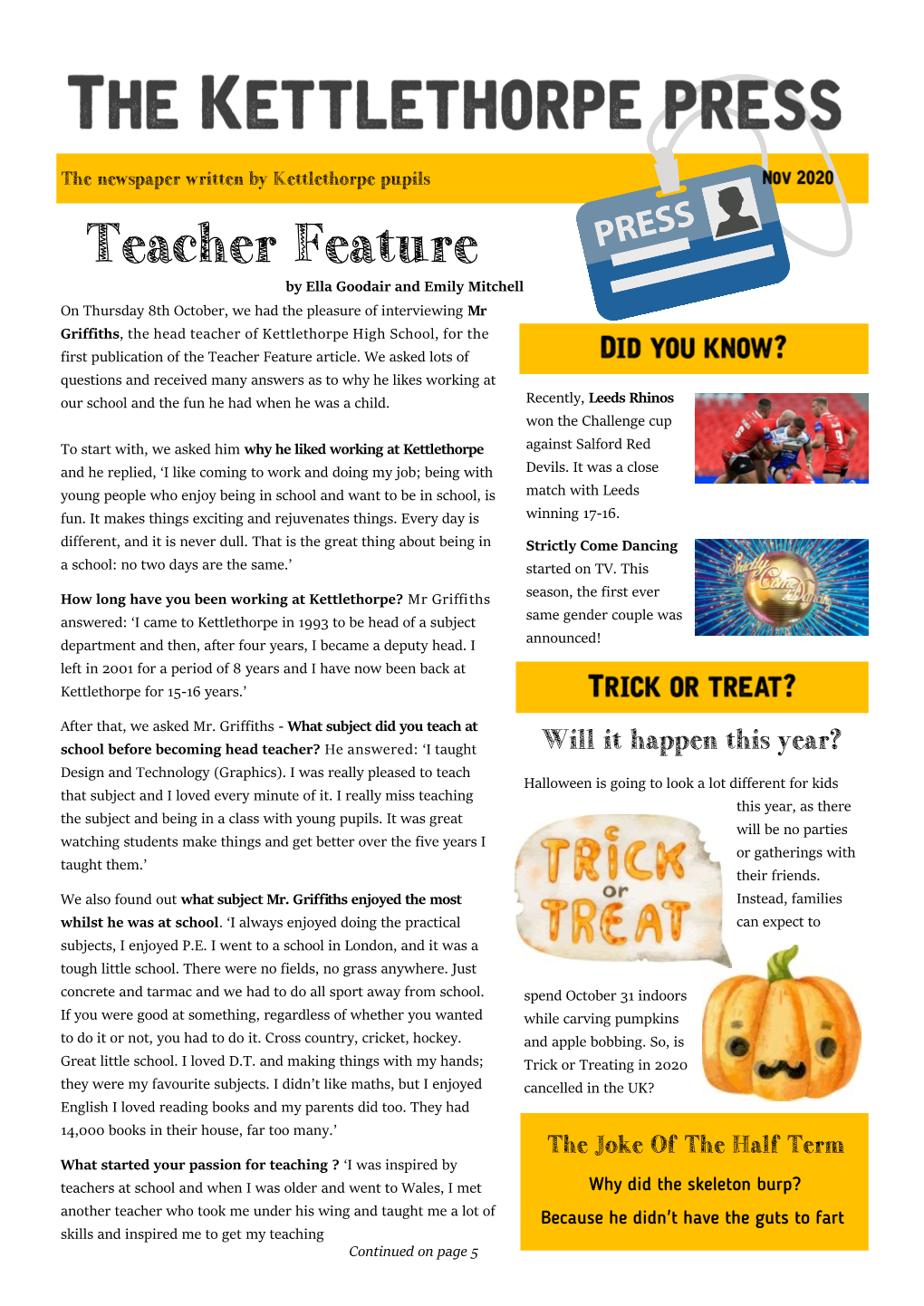 Teacher Feature by Ella Goodair and Emily Mitchell