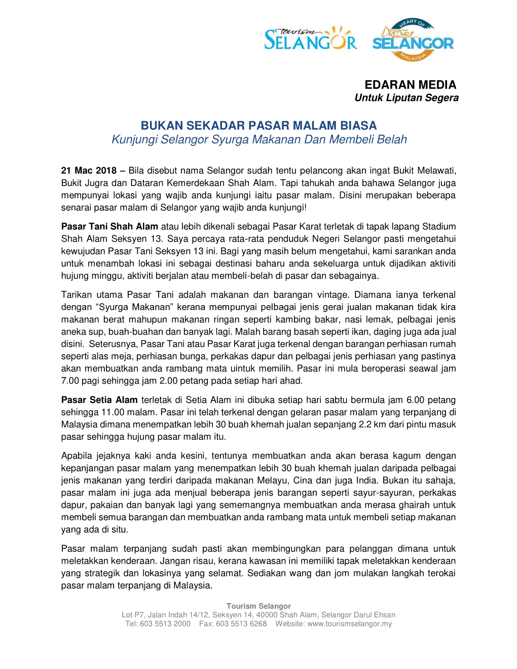 EDARAN MEDIA BUKAN SEKADAR PASAR MALAM BIASA Kunjungi Selangor Syurga Makanan Dan Membeli Belah