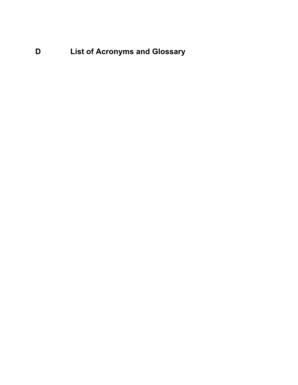 D List of Acronyms and Glossary