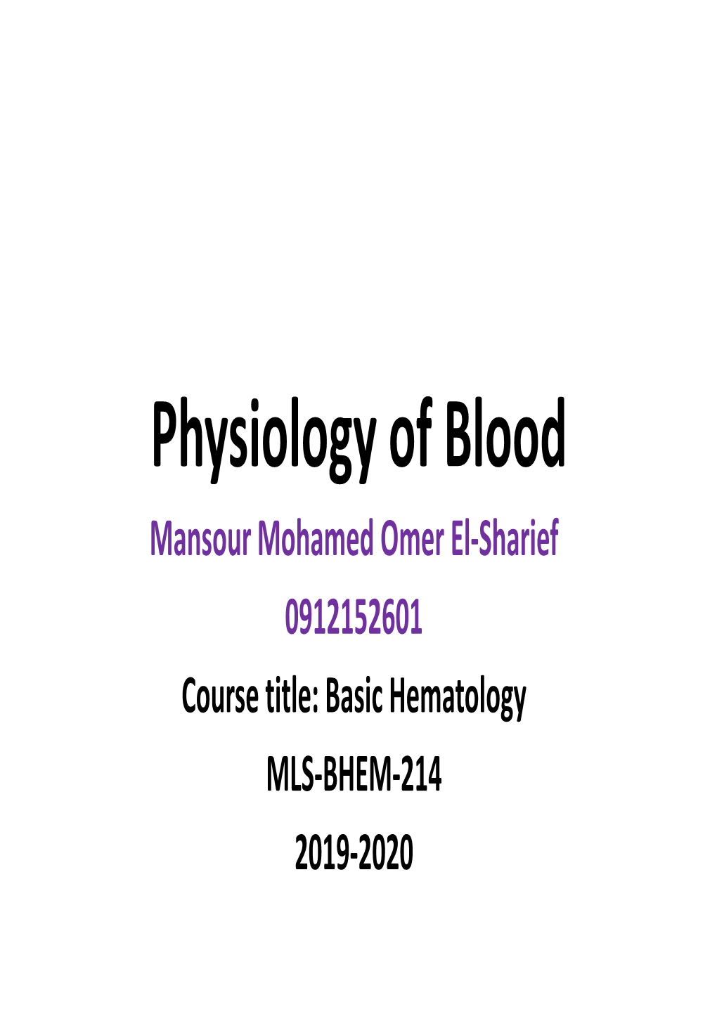 Blood Physiology