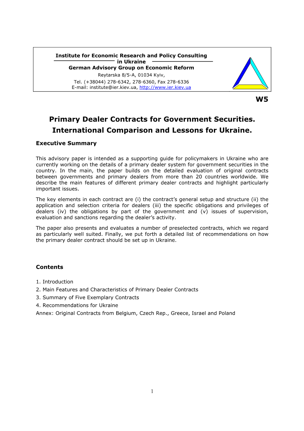 W5 Primary Dealer Contracts for Government Securities