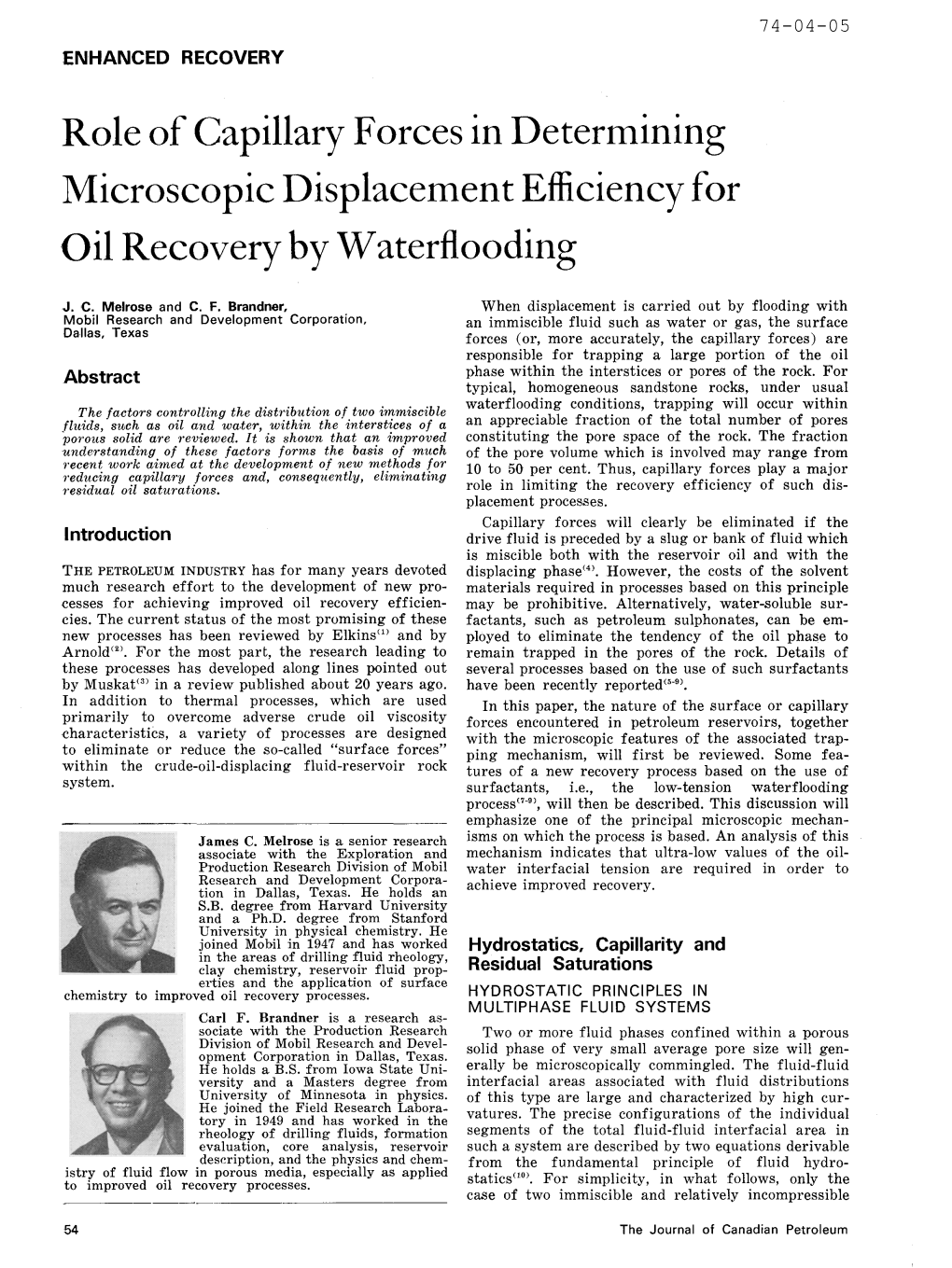 Role of Capillary Forces in Determining Microscopic Displacement Efficiency for Oil Recovery by Waterflooding