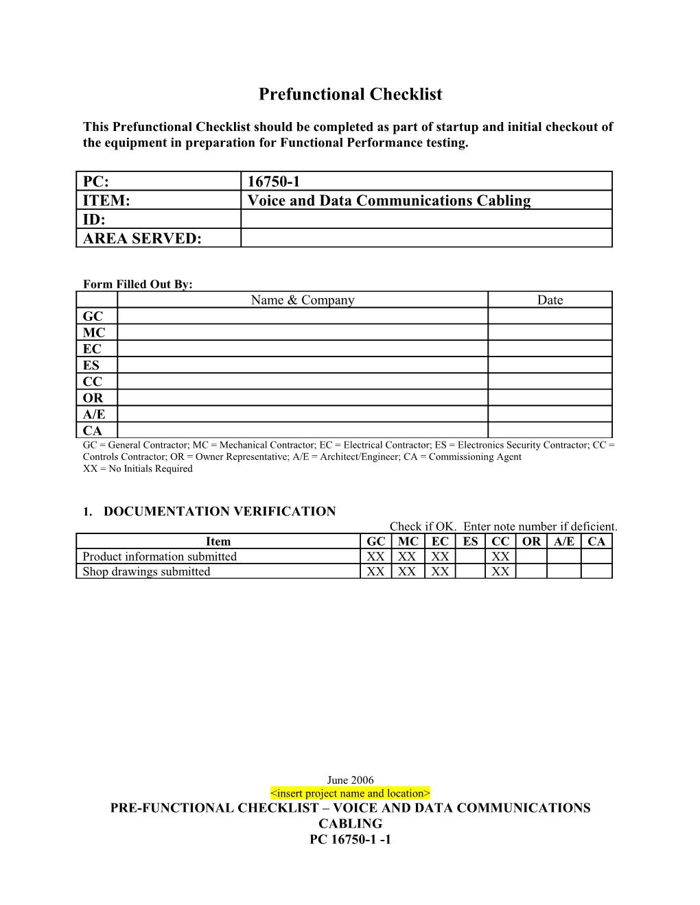 Prefunctional Checklist s2