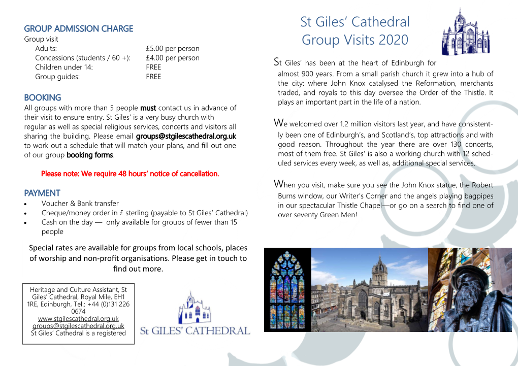 St Giles' Cathedral Group Visits 2020