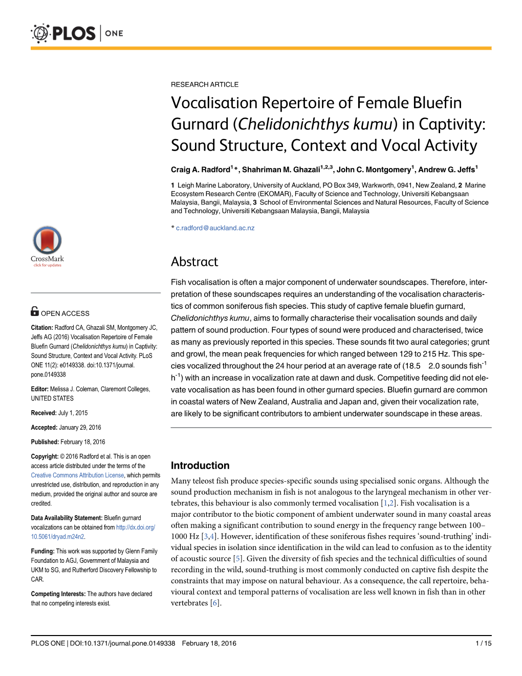Vocalisation Repertoire of Female Bluefin Gurnard (Chelidonichthys Kumu) in Captivity: Sound Structure, Context and Vocal Activity