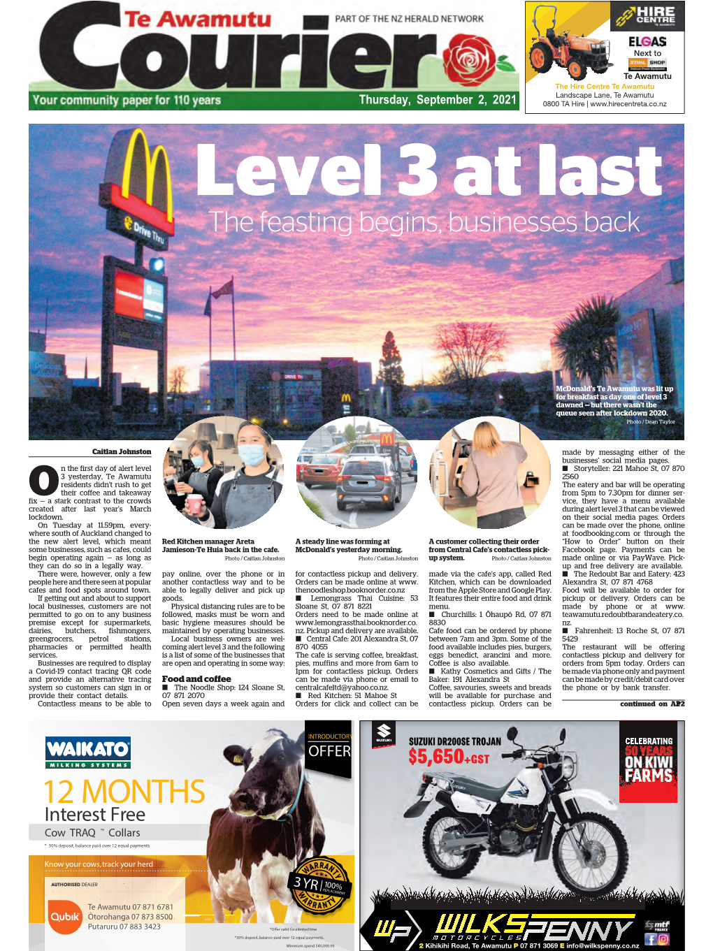 Te Awamutu Courier Thursday, September 2, 2021 No Rush As Te Awamutu Welcomes Level 3