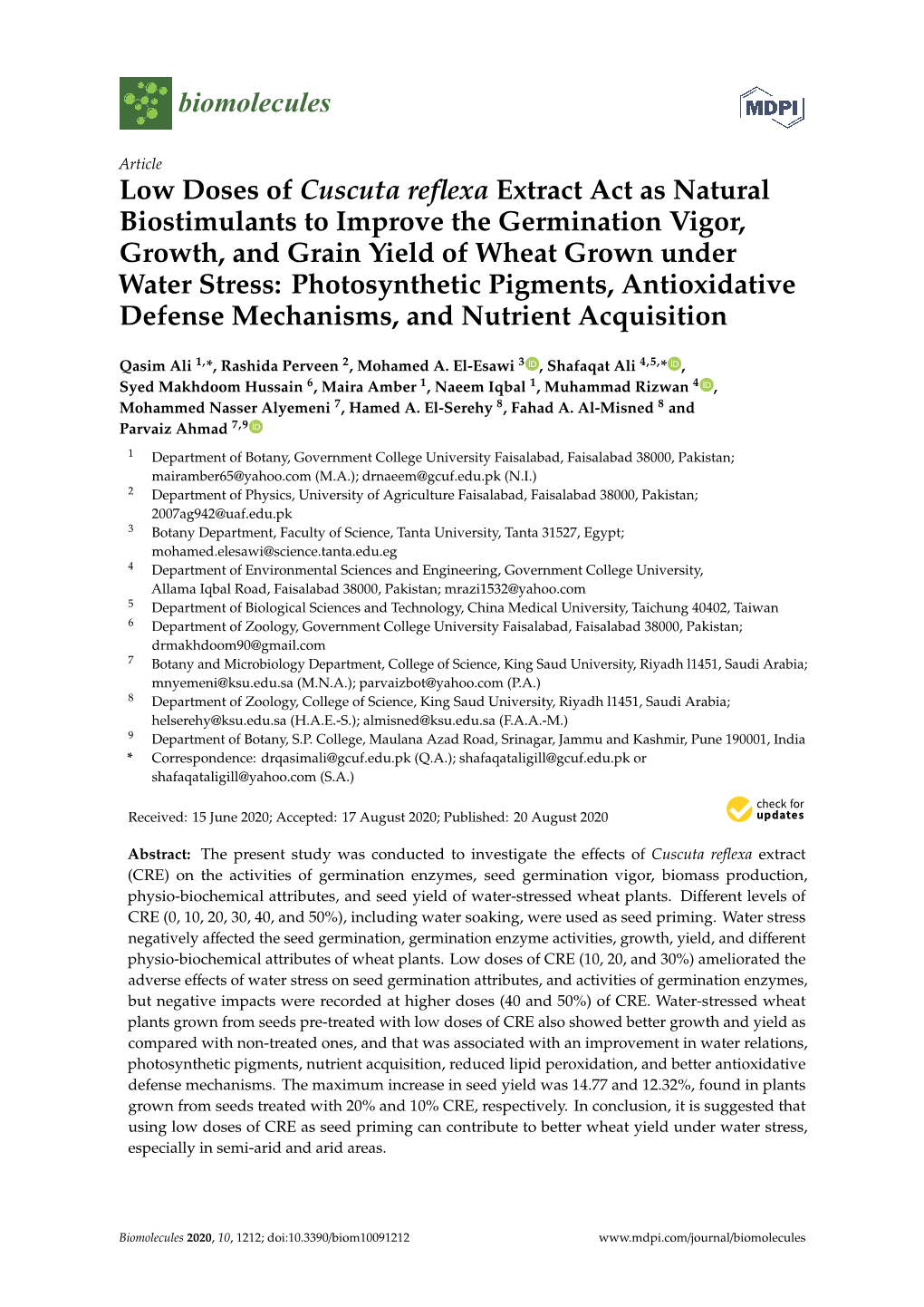 Low Doses of Cuscuta Reflexa Extract Act As Natural Biostimulants To