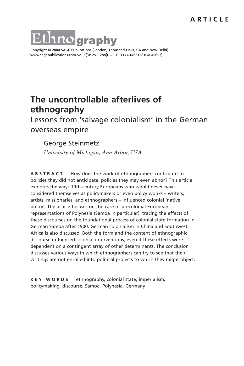 The Uncontrollable Afterlives of Ethnography