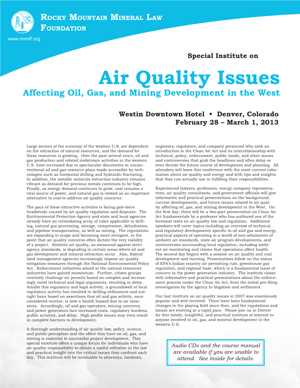 Air Quality Issues Affecting Oil, Gas, and Mining Development in the West