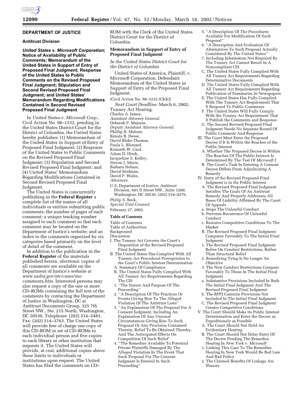 Federal Register/Vol. 67, No. 52/Monday, March 18