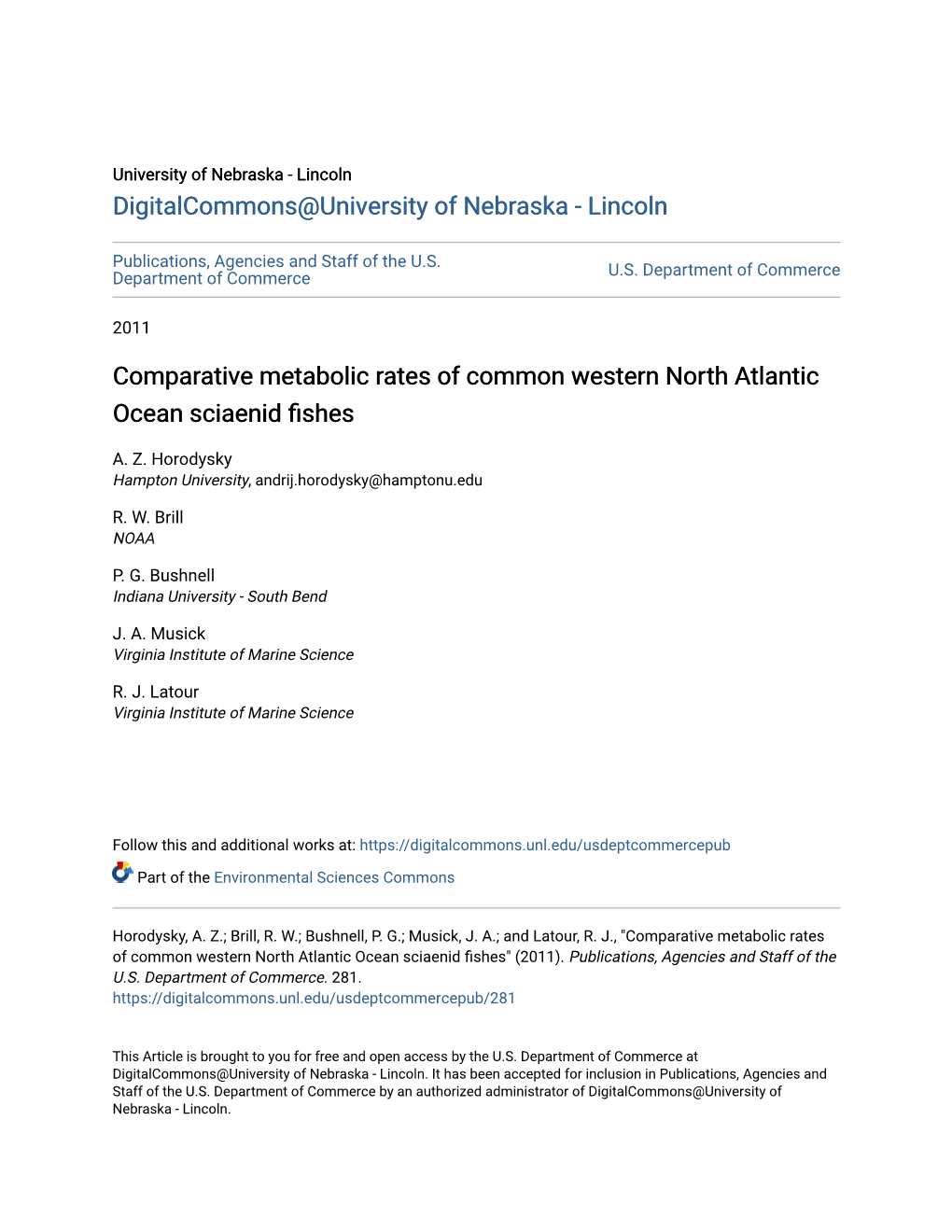 Comparative Metabolic Rates of Common Western North Atlantic Ocean Sciaenid Fishes