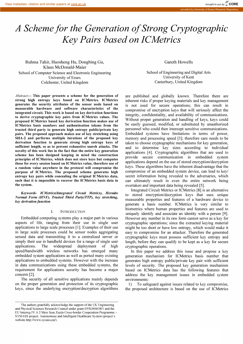 A Scheme for the Generation of Strong Cryptographic Key Pairs Based on Fcmetrics