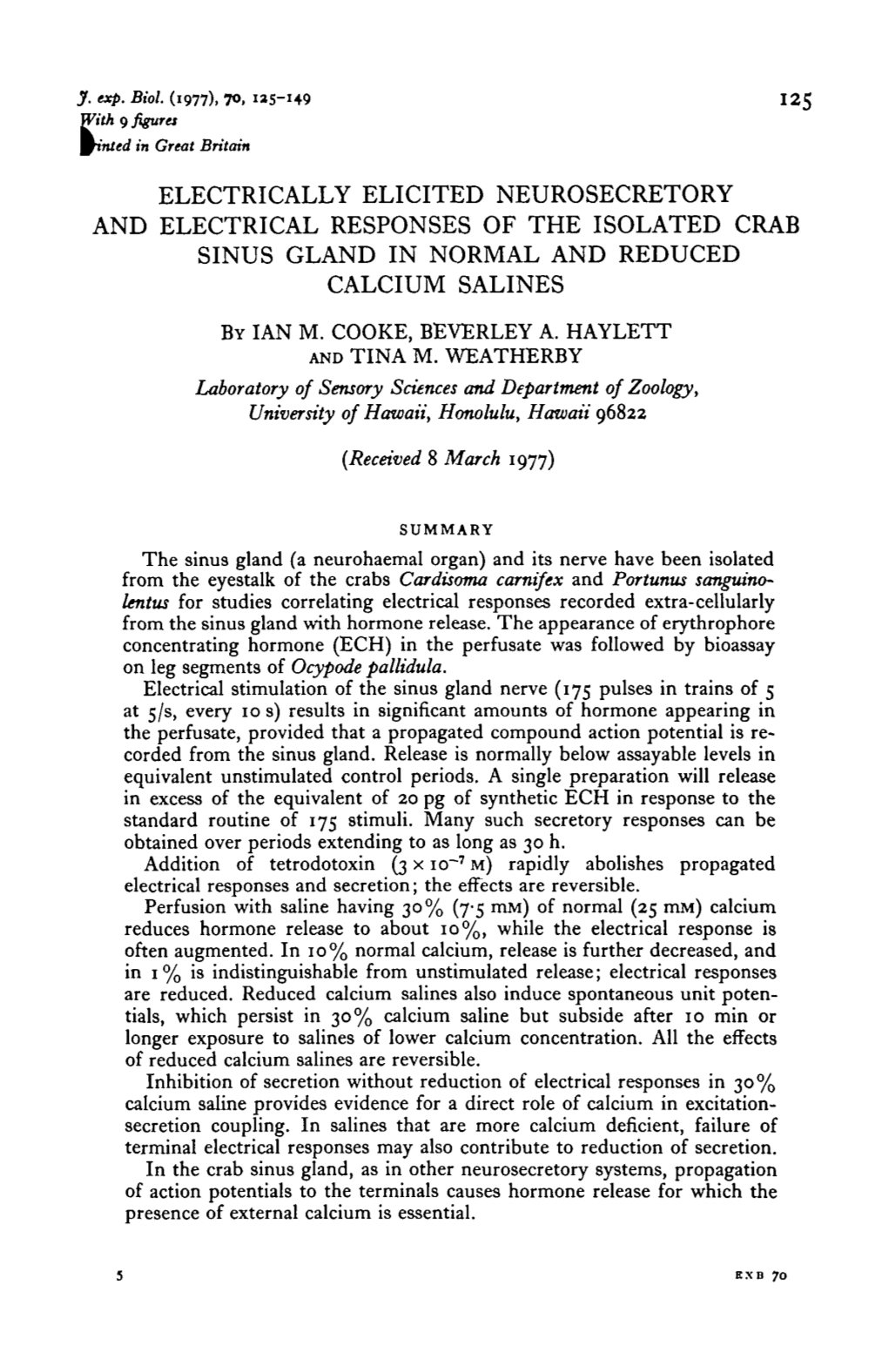 Electrically Elicited Neurosecretory and Electrical Responses of the Isolated Crab Sinus Gland in Normal and Reduced Calcium Salines