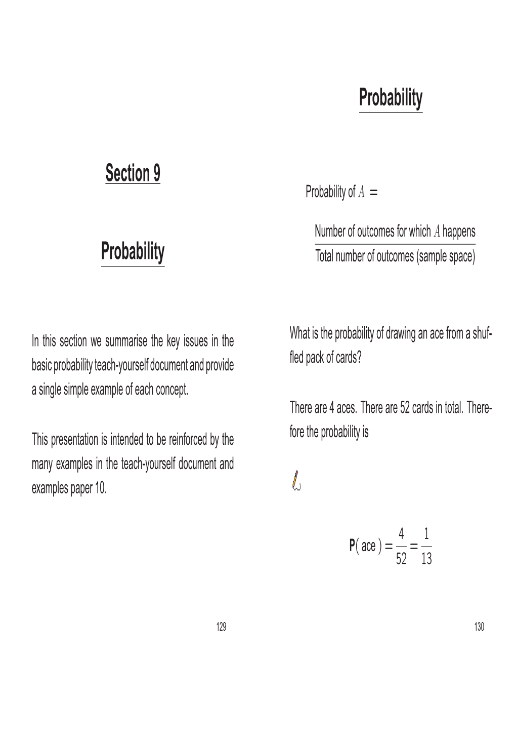 Section 9 Probability of a =