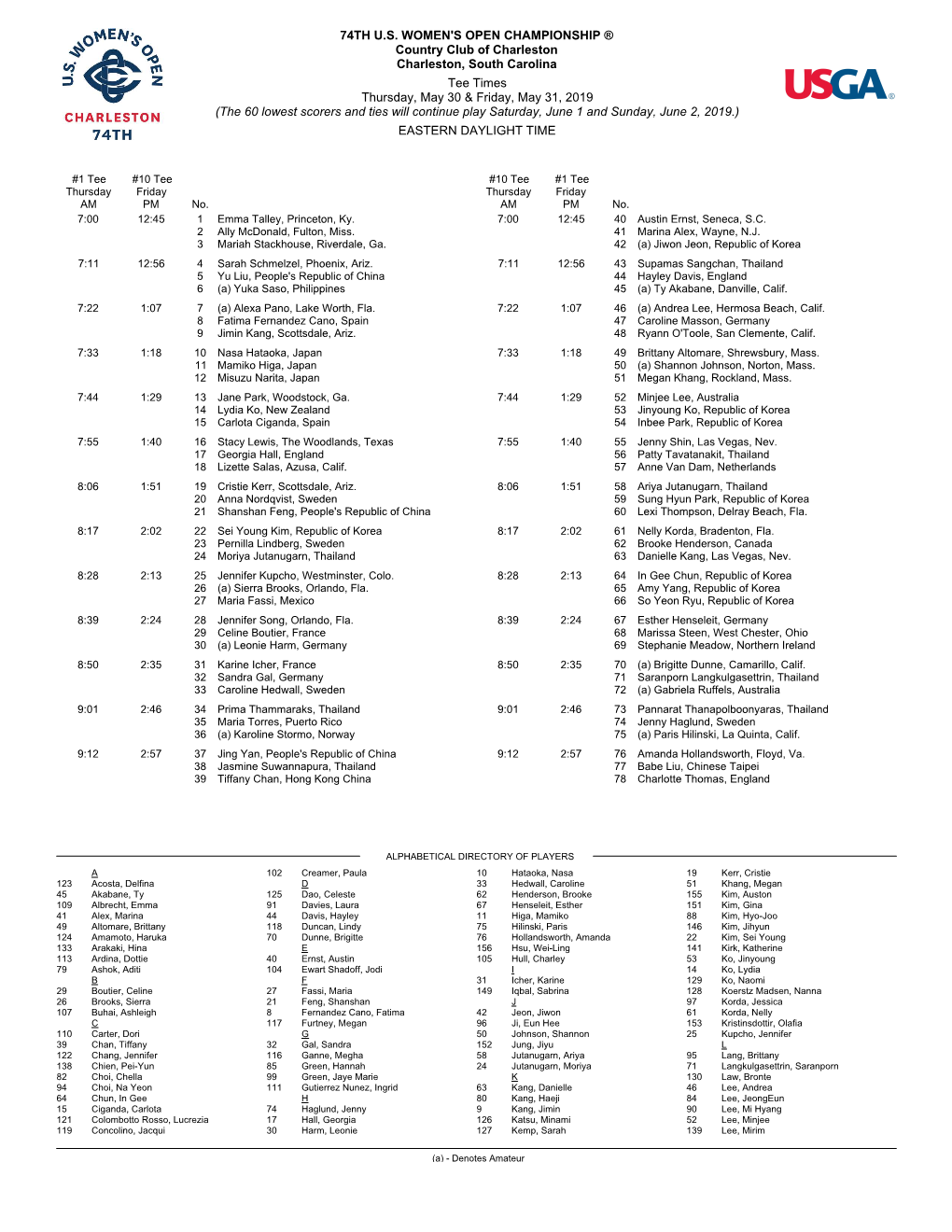 Thursday Tee Times