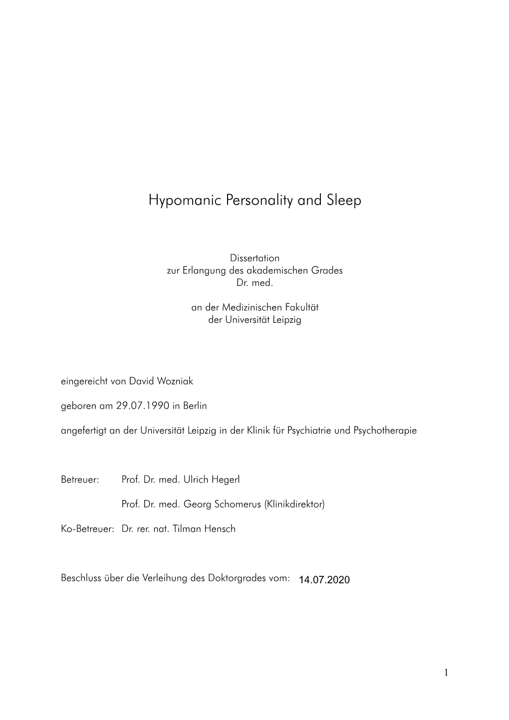 Hypomanic Personality and Sleep
