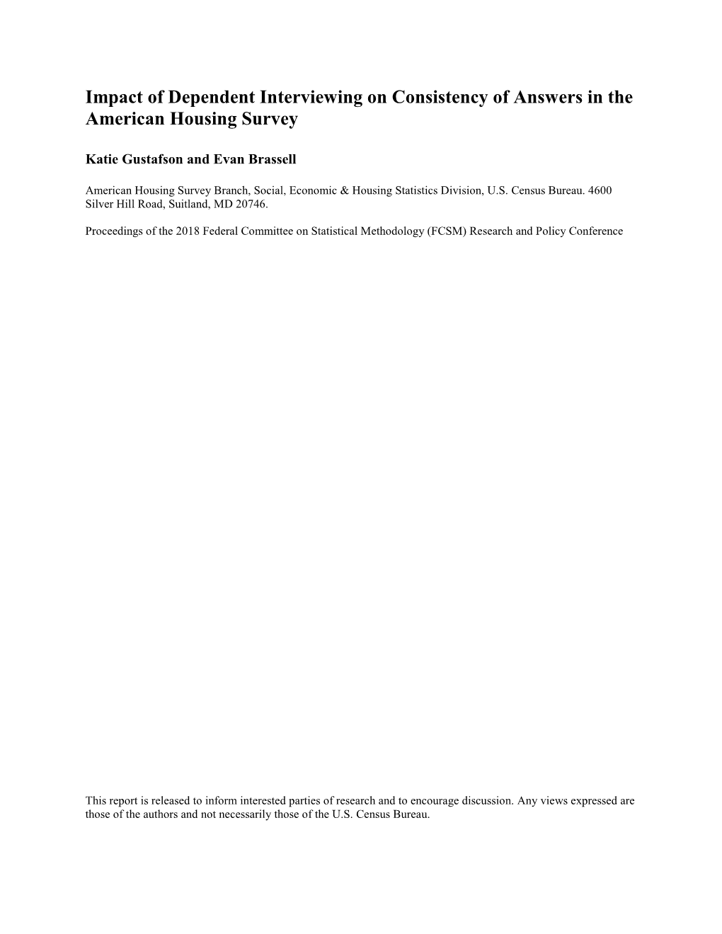 Impact of Dependent Interviewing on Consistency of Answers in the American Housing Survey