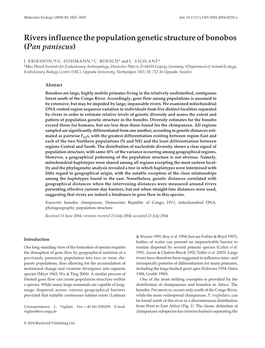 Rivers Influence the Population Genetic Structure of Bonobos