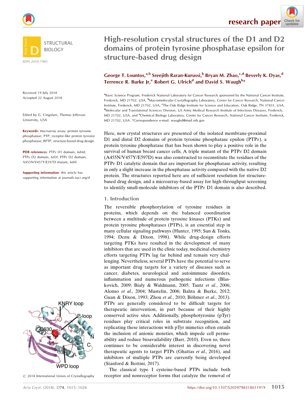 High‐Resolution Crystal Structures of the D1 and D2 Domains of Protein