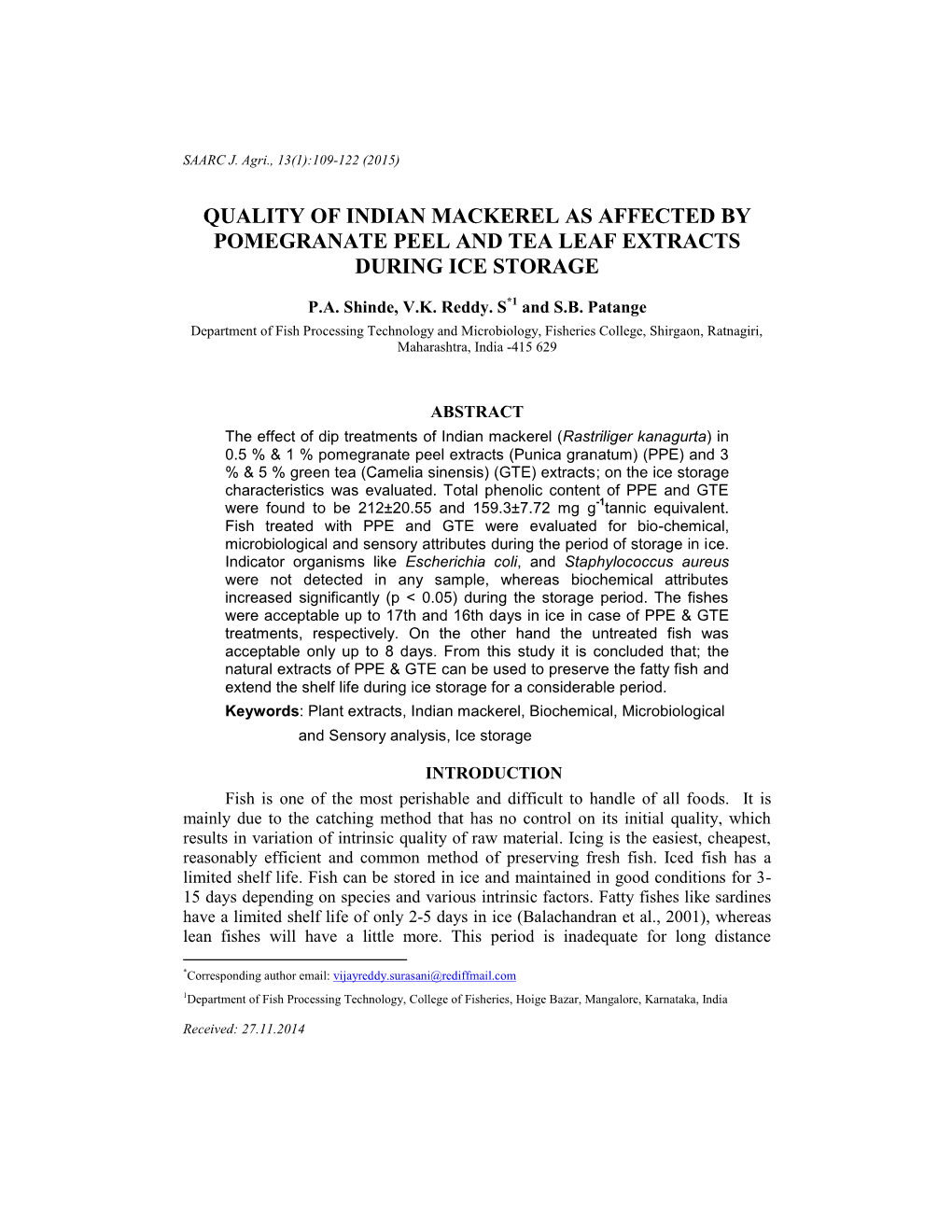 Quality of Indian Mackerel As Affected by Pomegranate Peel and Tea Leaf Extracts During Ice Storage