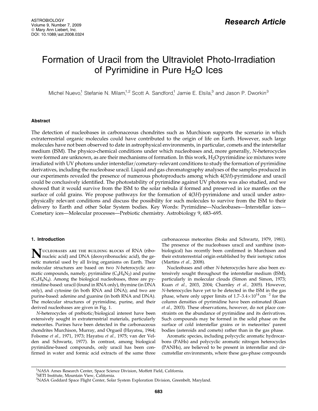 Formation of Uracil from the Ultraviolet Photo-Irradiation of Pyrimidine in Pure H2O Ices