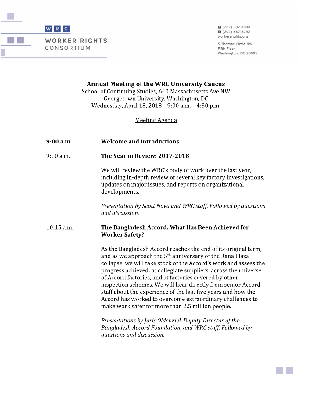 WRC University Caucus Meeting Agenda