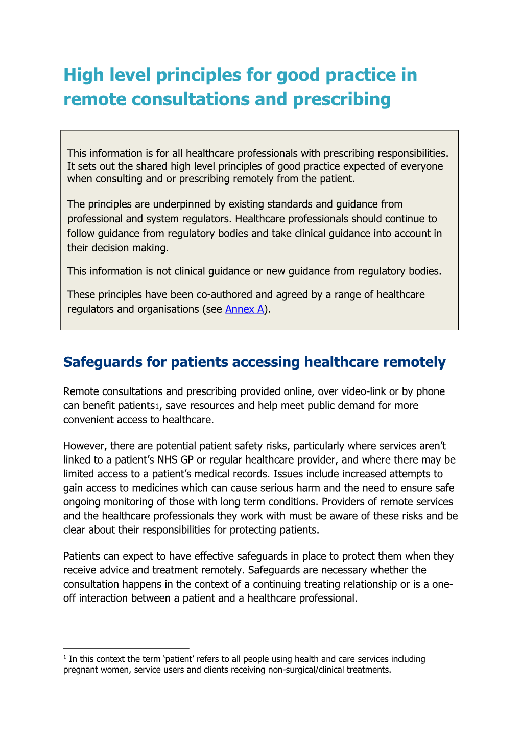 Principles for Good Practice in Remote Consultations and Prescribing