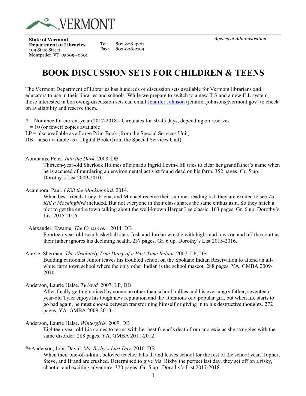 Book Discussion Sets for Children & Teens