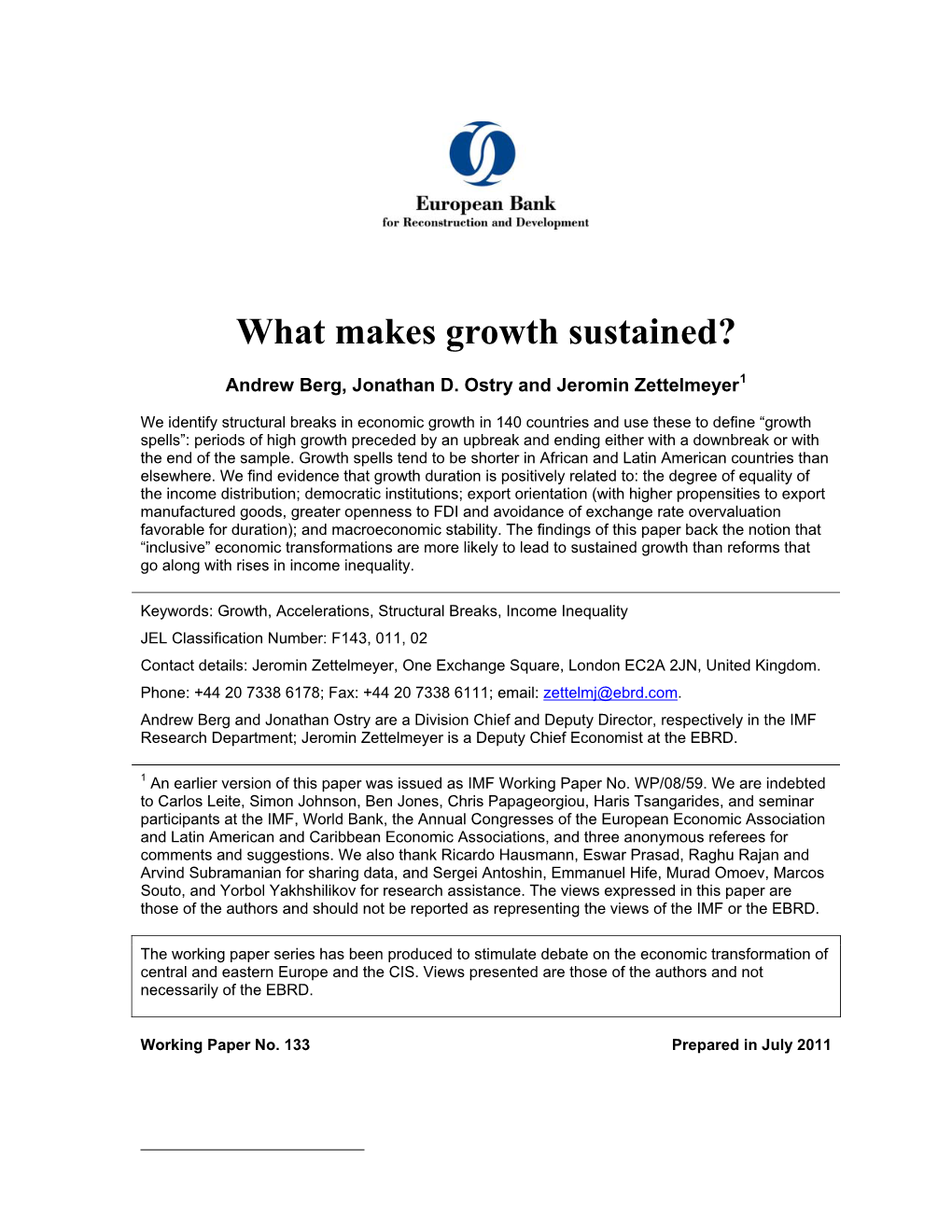 What Makes Growth Sustained?