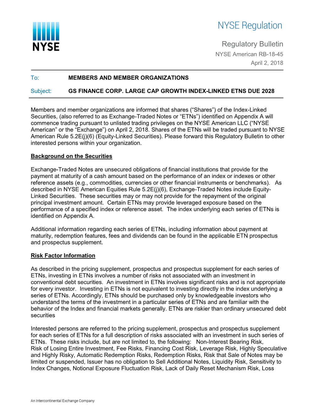 Regulatory Bulletin NYSE American RB-18-45