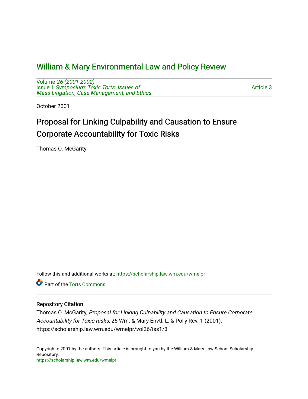 Proposal for Linking Culpability and Causation to Ensure Corporate Accountability for Toxic Risks