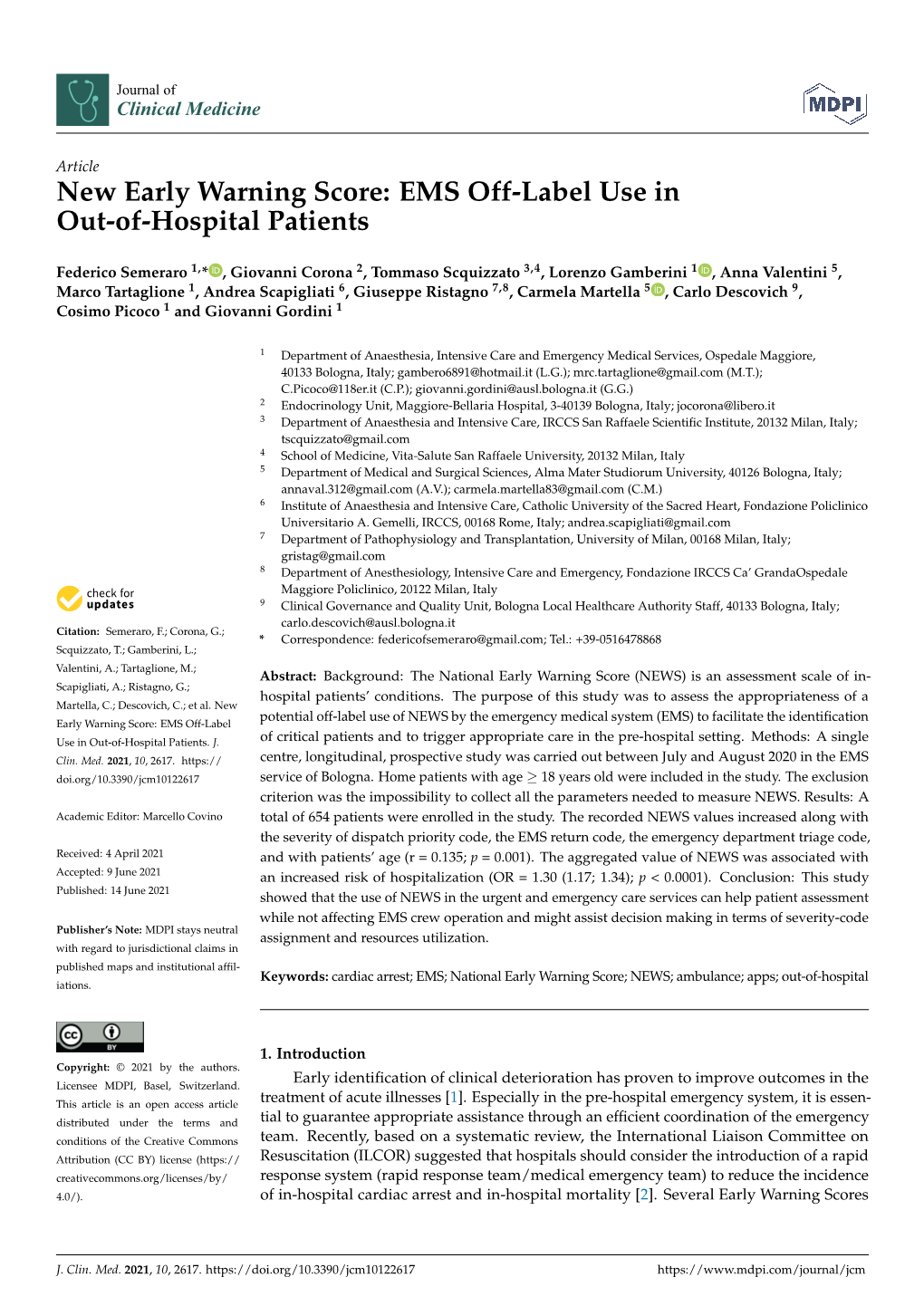 New Early Warning Score: EMS Off-Label Use in Out-Of-Hospital Patients