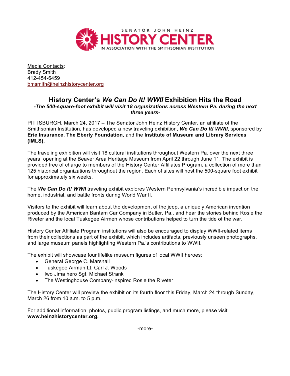 WWII Traveling Exhibit Opening Press Release FINAL