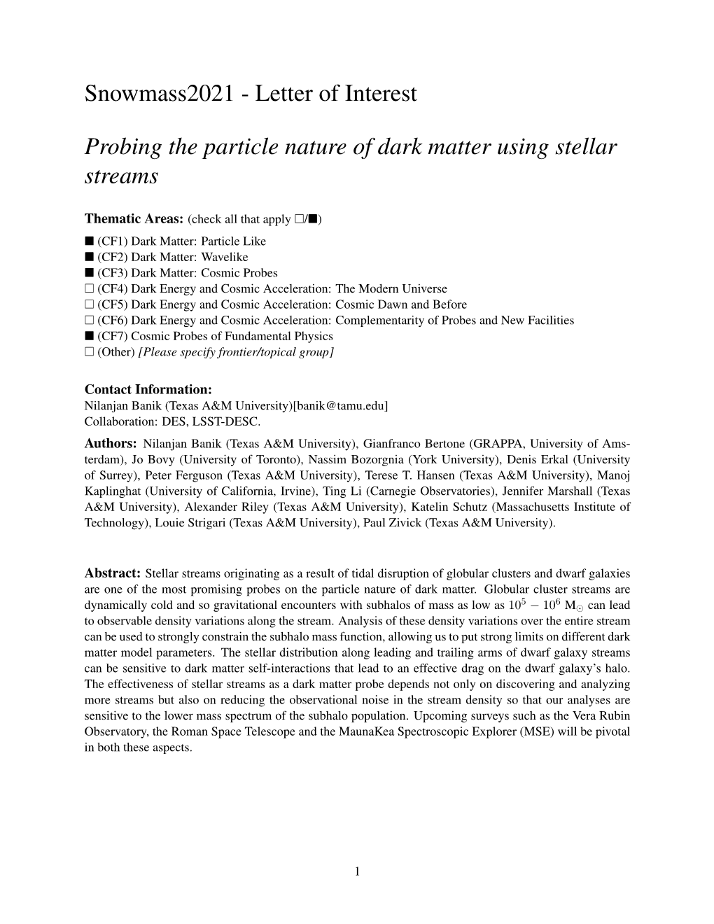 Letter of Interest Probing the Particle Nature of Dark Matter Using Stellar