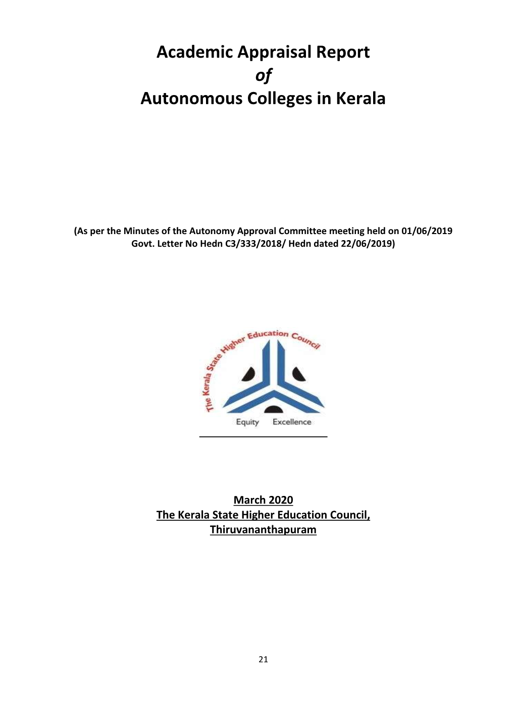Academic Appraisal Report of Autonomous Colleges in Kerala